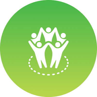People holding hands in a circle icon.