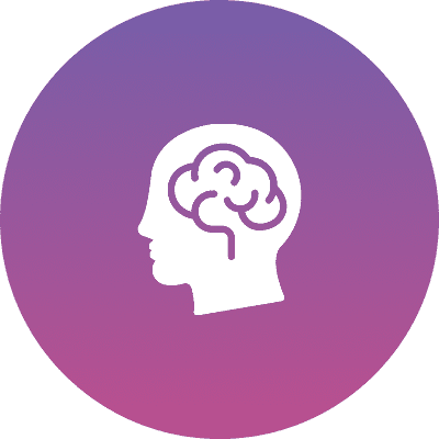 Profile with brain icon on gradient background.