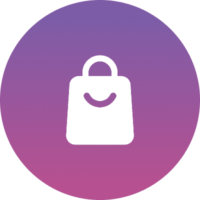 Shopping bag icon on gradient background.