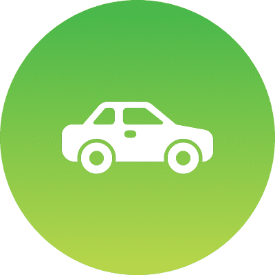 White car icon on green gradient background.